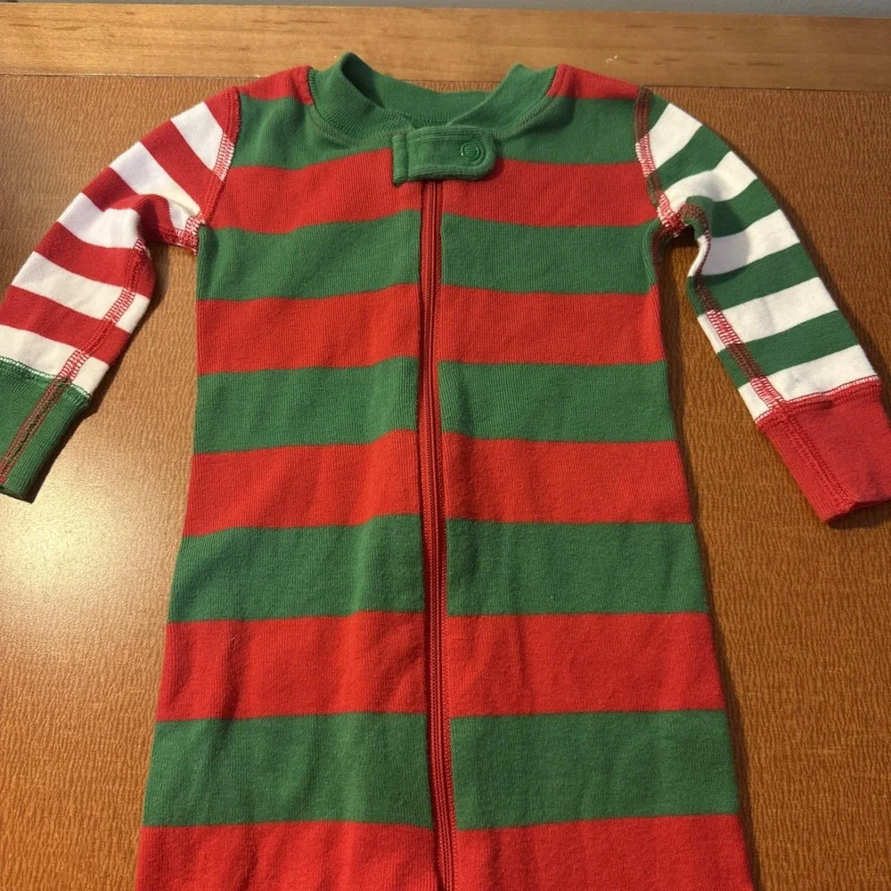 Hanna Andersson Christmas striped 3-6 Mos Long John Zip Up Pajamas‎ Unisex